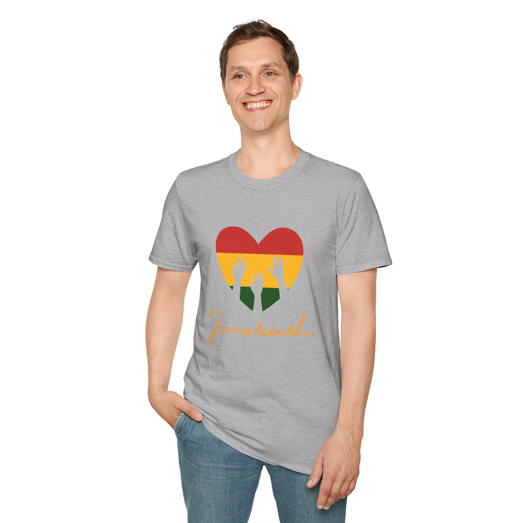Juneteenth 1865 Heart Tee — Raised Hands Celebration T-Shirt