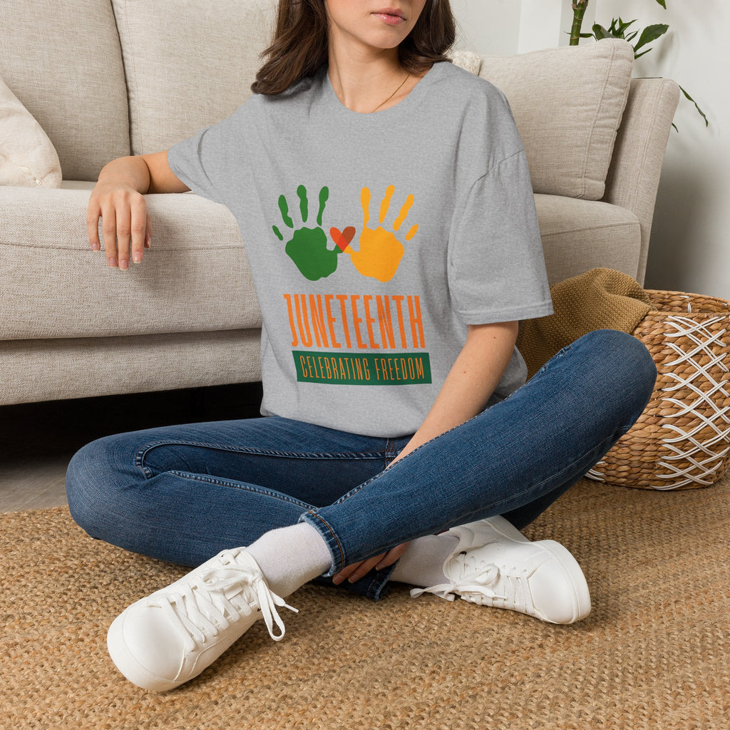 Juneteenth Poster T-Shirt — Green Orange White Modern Design