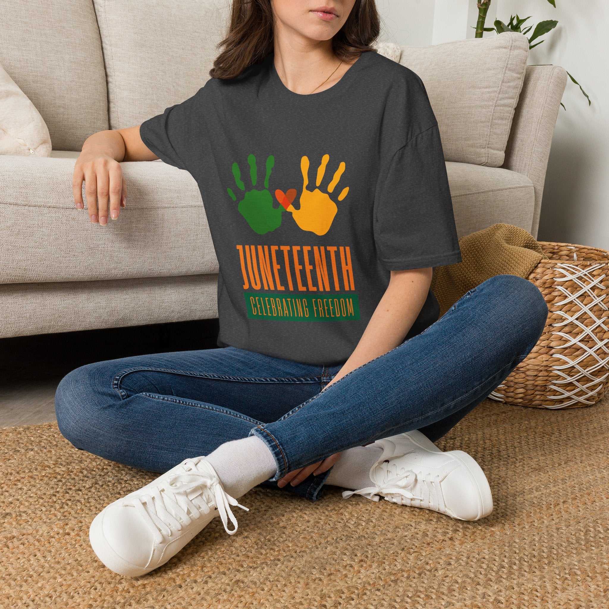 Juneteenth Poster T-Shirt — Green Orange White Modern Design