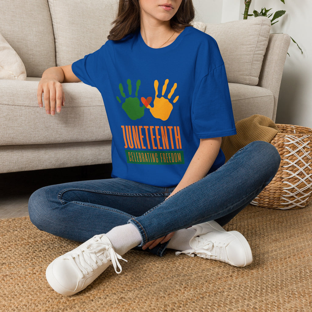 Juneteenth Poster T-Shirt — Green Orange White Modern Design
