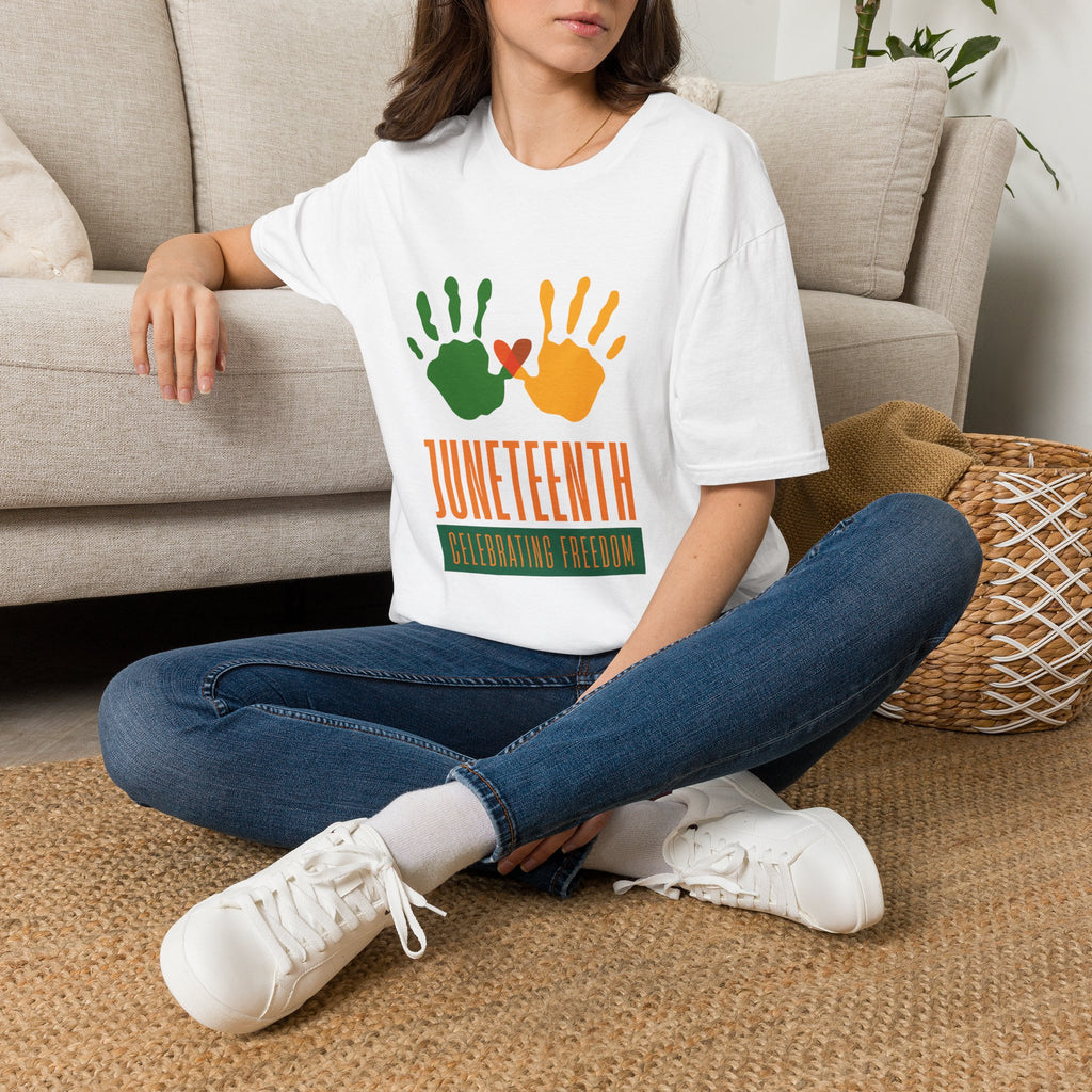 Juneteenth Poster T-Shirt — Green Orange White Modern Design