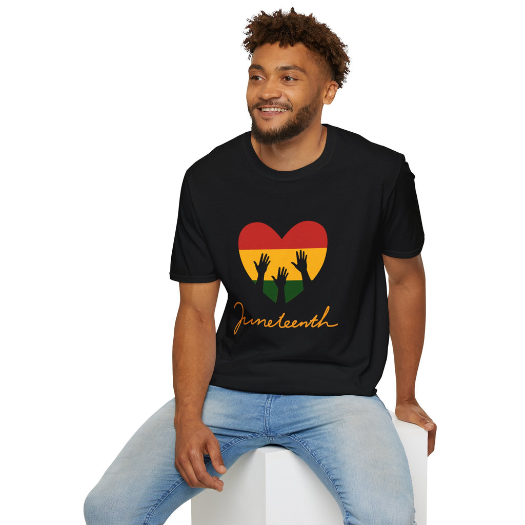 Juneteenth 1865 Heart Tee — Raised Hands Celebration T-Shirt