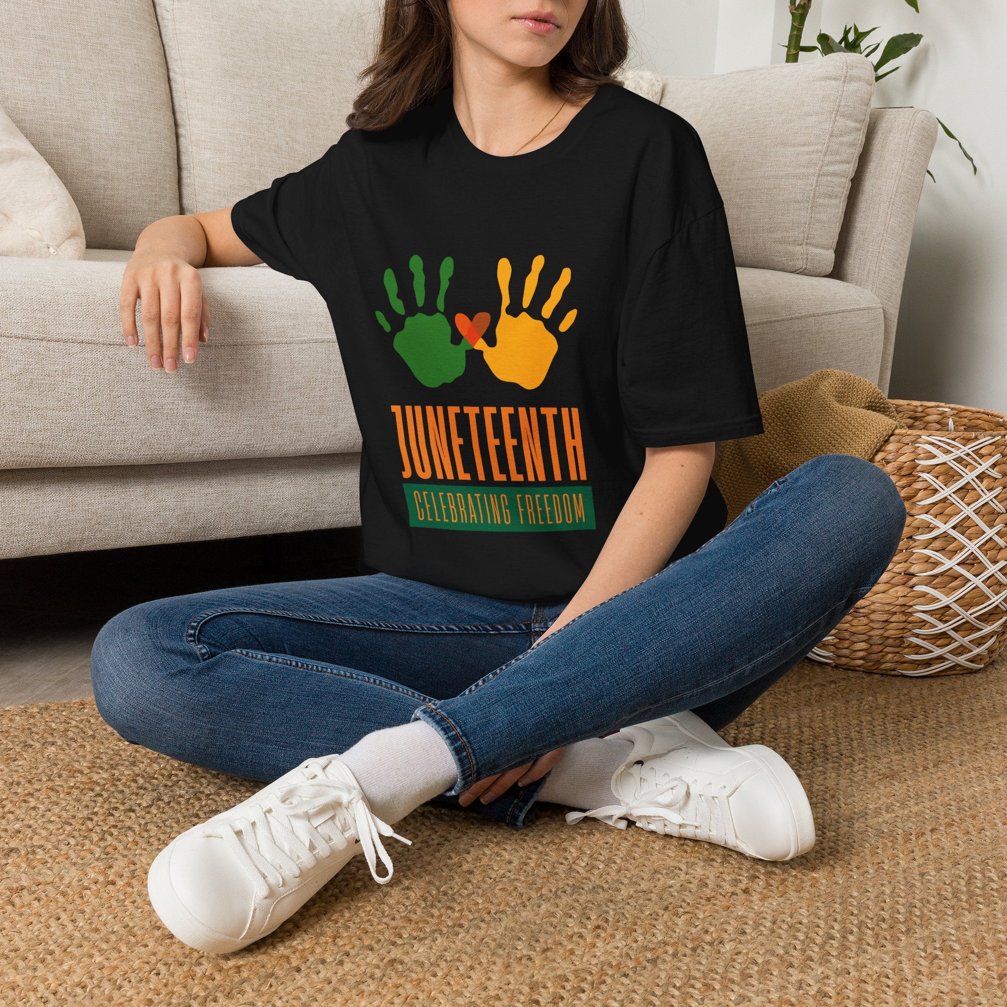 Juneteenth Poster T-Shirt — Green Orange White Modern Design