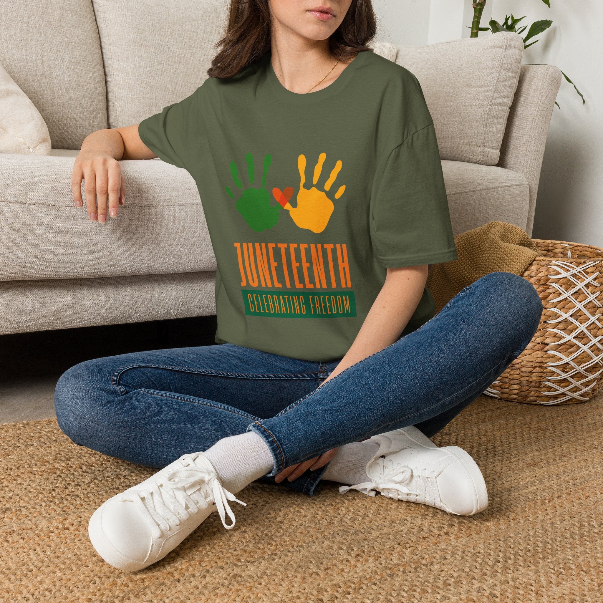 Juneteenth Poster T-Shirt — Green Orange White Modern Design