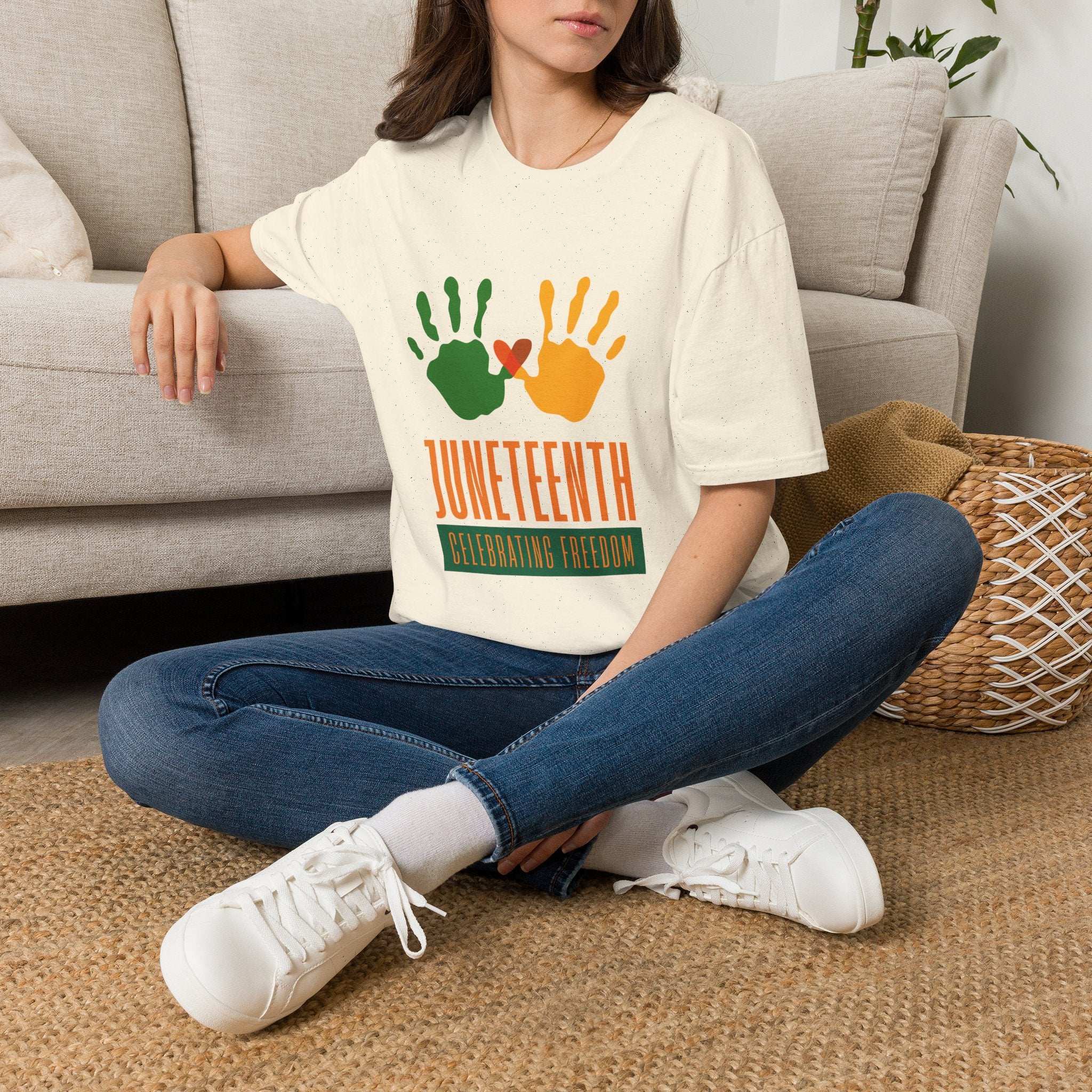 Juneteenth Poster T-Shirt — Green Orange White Modern Design
